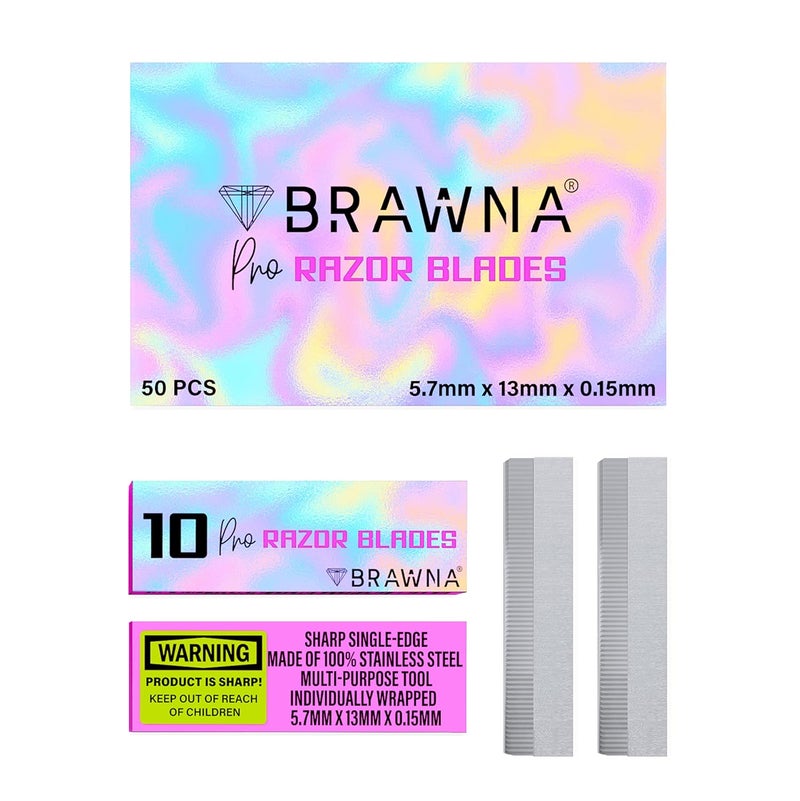 BRAWNA PMU Supplies 50 Pcs Eyebrow Razor Blades  Microblading Pencil Sharpener  Stainless Steel Single Edge Razor Blades  Duckbill  Shape Pencil Sharpening Tool for Waterproof Peel Off Pencils