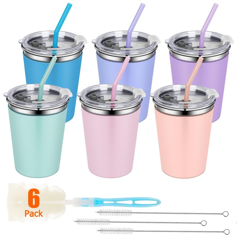 Rommeka Kids Cups with Straws and Lids, 12oz Sippy Cups with 6 Color Silicone Sleeves Spill Proof Stainless Steel Cups for Kids, Toddlers and Adults - Image 1