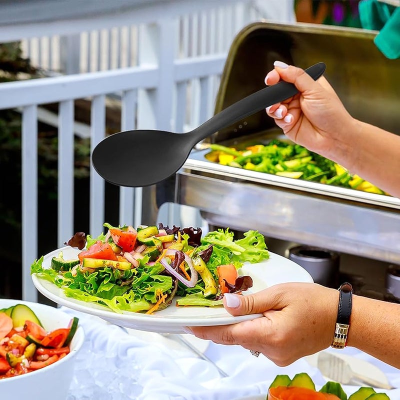 RayPard 8 Pack 10 Large Reusable Plastic Wheat Straw Serving Spoon Set, 4 Serving Spoons & 4 Slotted Spoons, Kitchen Mixing Serving Spoon for Buffet Chafing Dish Catering (Black) - Image 5