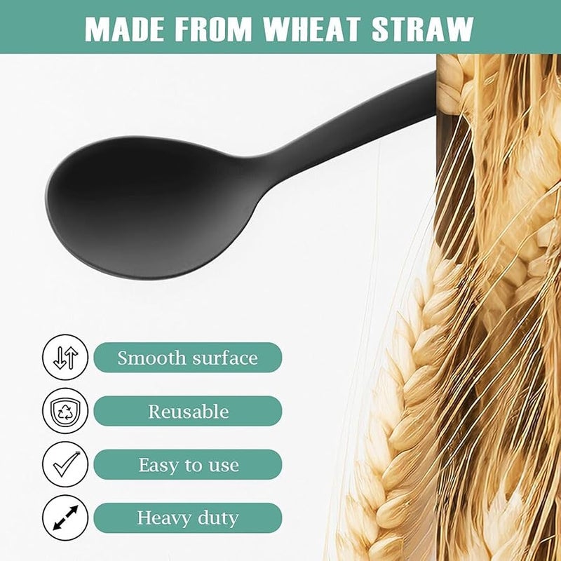 RayPard 8 Pack 10 Large Reusable Plastic Wheat Straw Serving Spoon Set, 4 Serving Spoons & 4 Slotted Spoons, Kitchen Mixing Serving Spoon for Buffet Chafing Dish Catering (Black) - Image 4