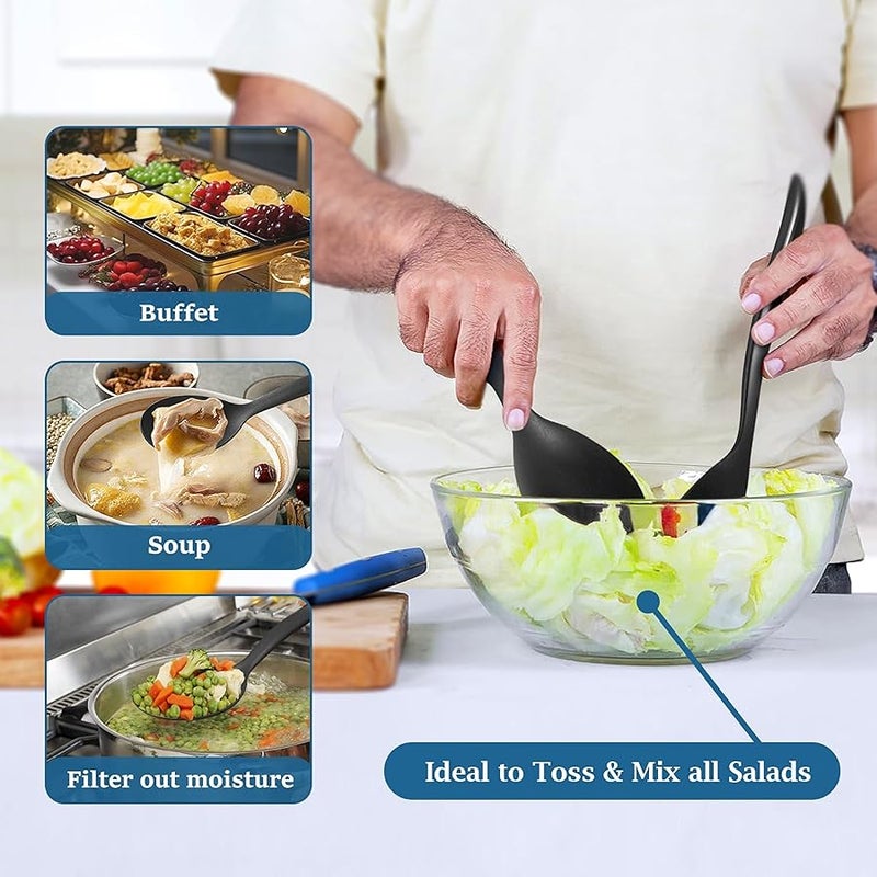 RayPard 8 Pack 10 Large Reusable Plastic Wheat Straw Serving Spoon Set, 4 Serving Spoons & 4 Slotted Spoons, Kitchen Mixing Serving Spoon for Buffet Chafing Dish Catering (Black) - Image 3
