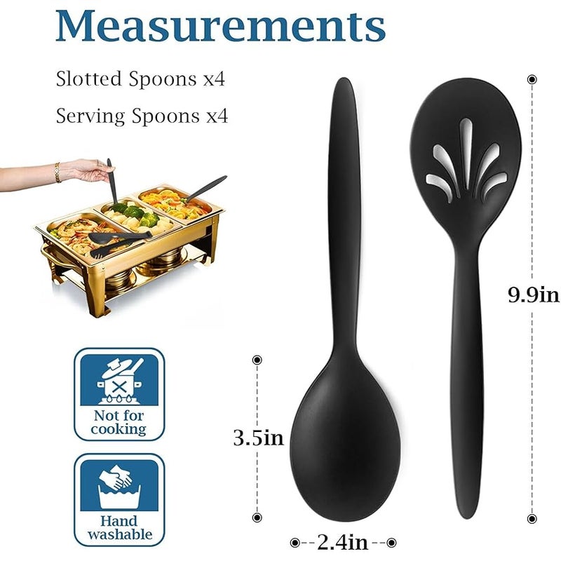 RayPard 8 Pack 10 Large Reusable Plastic Wheat Straw Serving Spoon Set, 4 Serving Spoons & 4 Slotted Spoons, Kitchen Mixing Serving Spoon for Buffet Chafing Dish Catering (Black) - Image 2