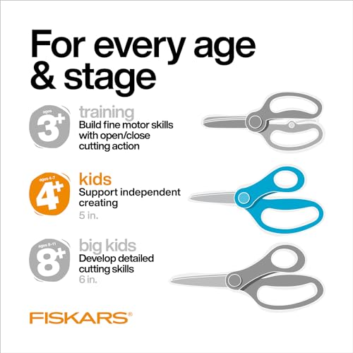 Fiskars 5" Softgrip Left-Handed Pointed-Tip Scissors for Kids Ages 4-7, Left-Handed Scissors for School or Crafting, Back to School Supplies, Blue Lightning - Image 4