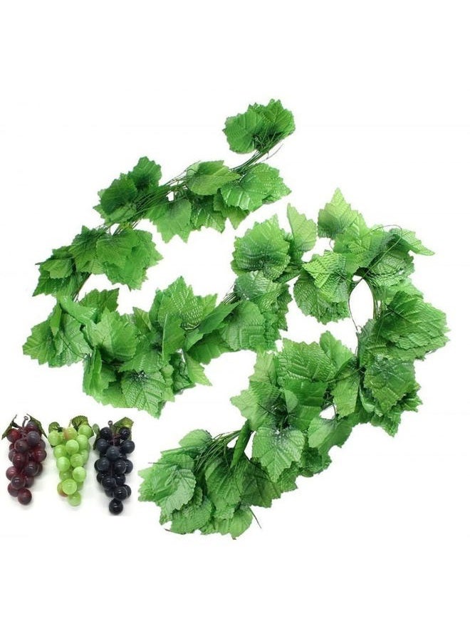 Hecaty 12 Strands Artificial Fake Grape Vines with 3 Strings Grapes, Hanging Plant Large Leaves Garland for Wedding Party Store Home Decor Indoor Outdoors (Grape and Garlands) - Image 1
