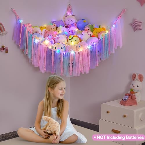 FIOBEE Stuffed Animals Net or Hammock with LED Light Toy Hammock Hanging Stuffed Animals Storage Organizer Holder Room Dcor for Nursery Kids Bedroom - Image 3