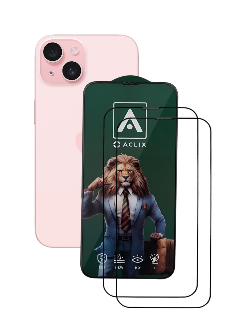 ACLIX 2 Pieces Antistatic ESD Dustproof Premium Quality High Definition Tempered Glass Screen Protector Designed For  iPhone 15 Plus - Image 1