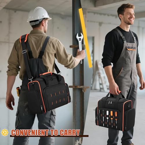 Marscamd Tool Bag with 3 Removable Cases, 2 Layers Tool Tote for Hand Tools, Black with Red Binding - Image 5