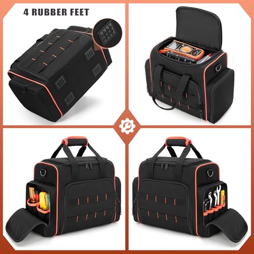 Marscamd Tool Bag with 3 Removable Cases, 2 Layers Tool Tote for Hand Tools, Black with Red Binding - Image 4