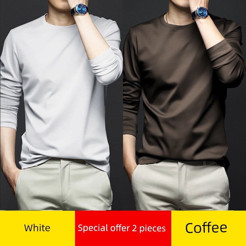Mercerized modal cotton base shirt men's spring and autumn long-sleeved t-shirt solid color thin inner wear autumn T-shirt base shirt - Image 1