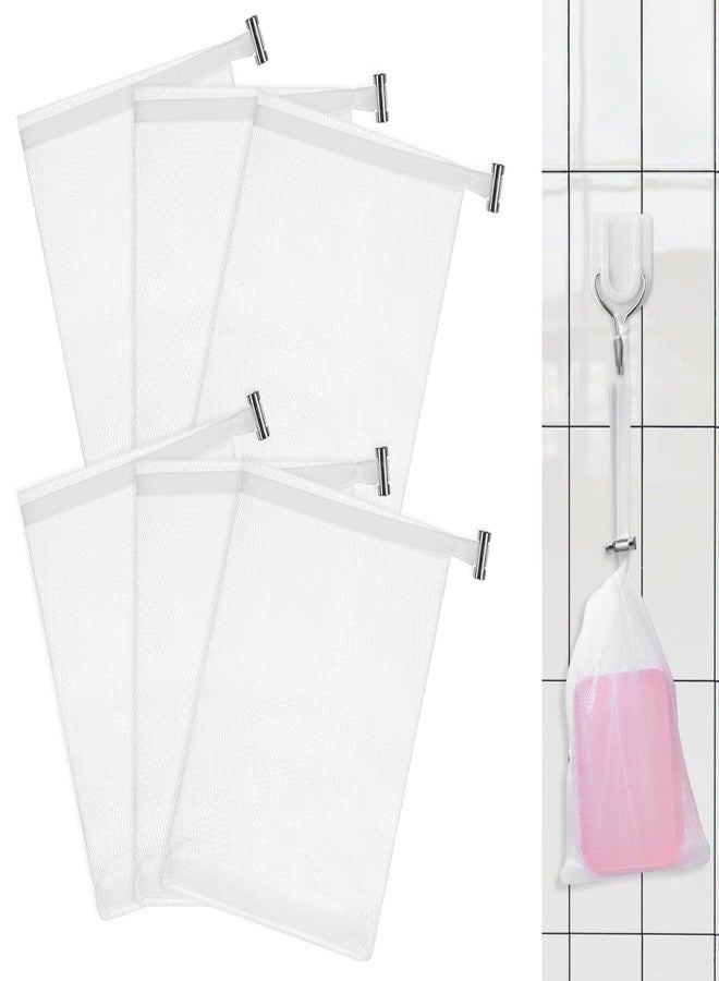 Sliverdew 6 PCS Exfoliating Mesh Soap Pouch Soft Soap Bag with Drawstring for Shower Double Layer Thicken Foam Net Bubble Foam Net Soap Sack Saver Pouch, White - Image 1