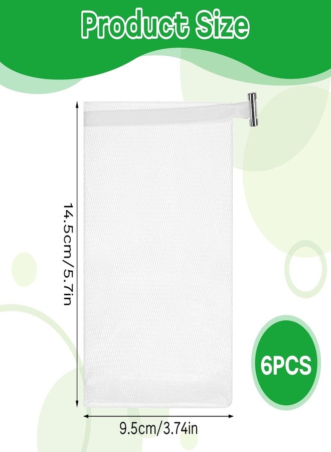 Sliverdew 6 PCS Exfoliating Mesh Soap Pouch Soft Soap Bag with Drawstring for Shower Double Layer Thicken Foam Net Bubble Foam Net Soap Sack Saver Pouch, White - Image 2