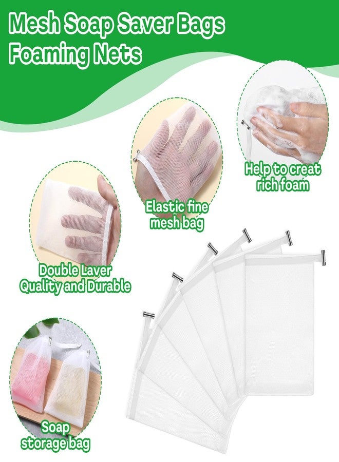 Sliverdew 6 PCS Exfoliating Mesh Soap Pouch Soft Soap Bag with Drawstring for Shower Double Layer Thicken Foam Net Bubble Foam Net Soap Sack Saver Pouch, White - Image 3