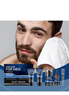 Men's Essential Skincare Gift Set - Gentle Cleansing, Deep Moisturizing, & Nourishing, Comprehensive Set with Facial Cleanser, Scrub, Serum, Eye Cream, & Moisturizer for Firmer, Brighter, Smooth Skin