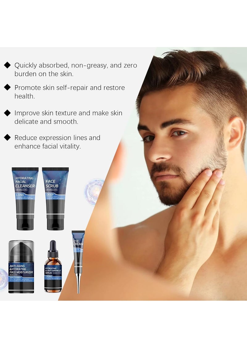 East Moon - Men's Essential Skincare Gift Set - Gentle Cleansing, Deep Moisturizing, & Nourishing, Comprehensive Set with Facial Cleanser, Scrub, Serum, Eye Cream, & Moisturizer for Firmer, Brighter, Smooth Skin - Image 1