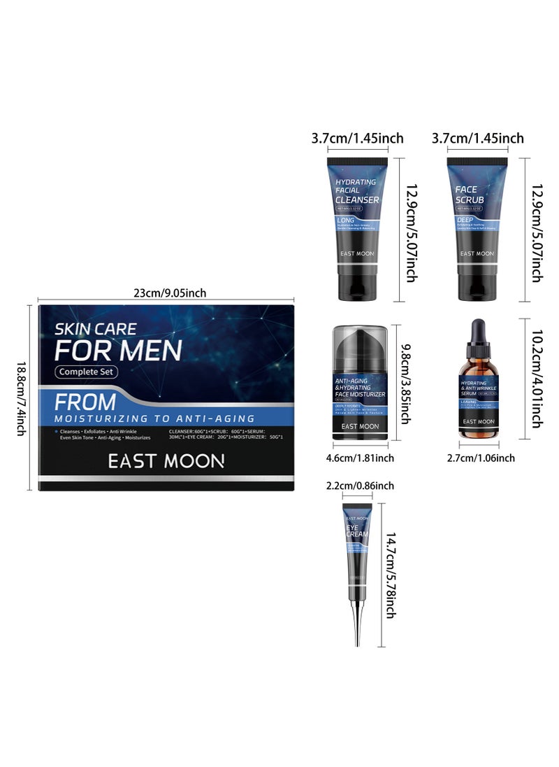 East Moon - Men's Essential Skincare Gift Set - Gentle Cleansing, Deep Moisturizing, & Nourishing, Comprehensive Set with Facial Cleanser, Scrub, Serum, Eye Cream, & Moisturizer for Firmer, Brighter, Smooth Skin - Image 1