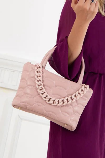 Dilimler Ayakkabı Quilted Stitched Chain Pink Women's Shoulder Bag
