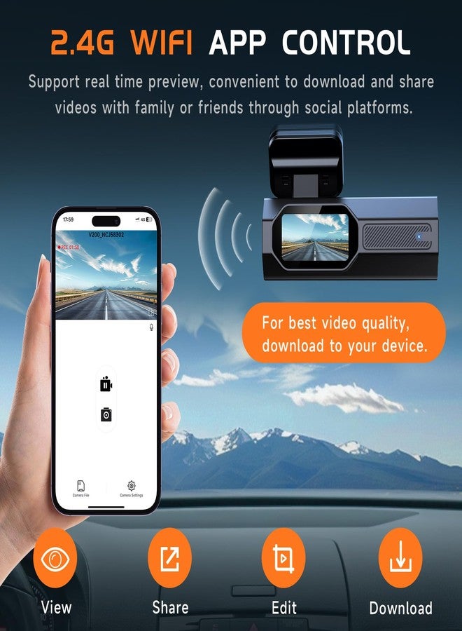 Veement Dash Cam, 2.5K Dash Cam Front, VEEMENT Dash Camera for Cars, 1440P Car Dash Camera with APP, WiFi Dash Cams with WDR Night Vision, 24/7 Parking Monitor Dashcam, 160°Wide, G-Sensor, Mini Car Camera - Image 5