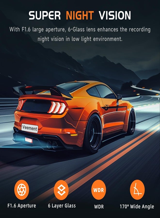 Veement Dash Cam, 2.5K Dash Cam Front, VEEMENT Dash Camera for Cars, 1440P Car Dash Camera with APP, WiFi Dash Cams with WDR Night Vision, 24/7 Parking Monitor Dashcam, 160°Wide, G-Sensor, Mini Car Camera - Image 2