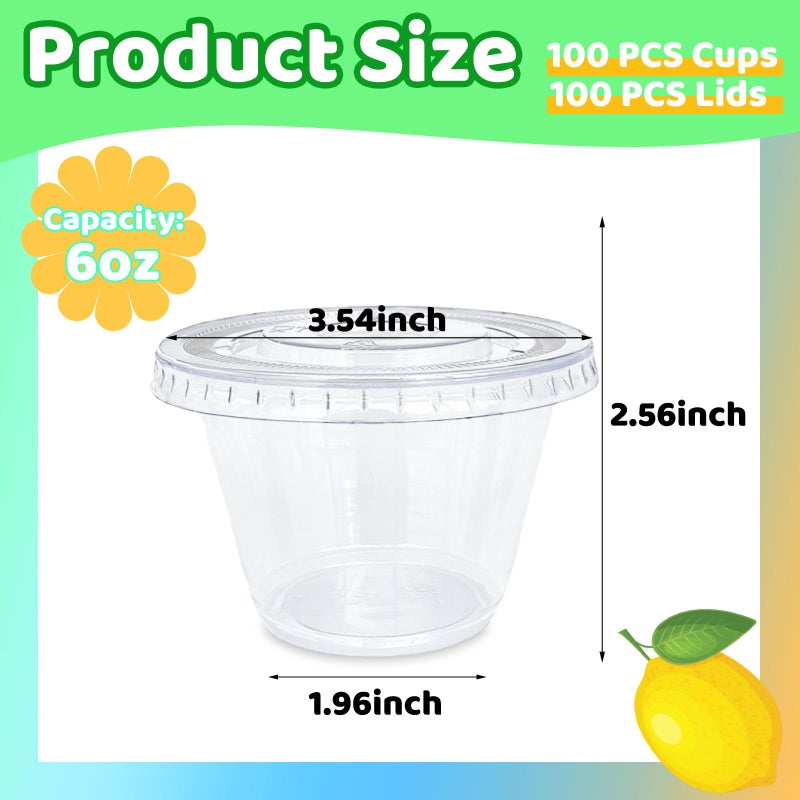 Tiaiidi 100 Pack 6 oz Clear Plastic Cups Disposable Parfait Cups with Flat Lids(No Hole) Party Dessert Cups for Cold Drinks Fruit Cupcake Ice Cream Snack - Image 1