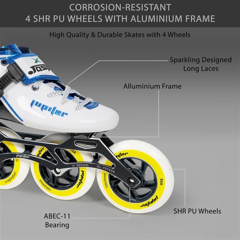 JASPO Jupiter Professional Inline Speed Skates Pro-Level 4-Layer Carbon Fiber Boot, Ultra-Smooth ABEC-11 Bearings, CNC-Machined Aluminum Frame Wheel Size 90mm, UK- 1 (11.25" Inches, 28.57 cms) - Image 2