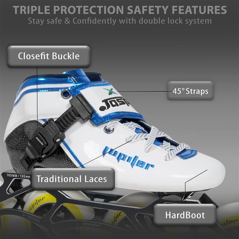 JASPO Jupiter Professional Inline Speed Skates Pro-Level 4-Layer Carbon Fiber Boot, Ultra-Smooth ABEC-11 Bearings, CNC-Machined Aluminum Frame Wheel Size 90mm, UK- 1 (11.25" Inches, 28.57 cms) - Image 5