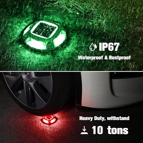 VOLISUN Christmas Solar Driveway Lights Dock Marine Lights 4 Pack,2 Colors in 1,Outdoor LED Deck Lights,Solar Powered Waterproof Warning Step Lights for Driveway Sidewalk Pathway (Red/Green) - Image 4