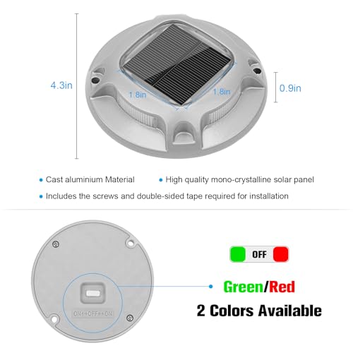 VOLISUN Christmas Solar Driveway Lights Dock Marine Lights 4 Pack,2 Colors in 1,Outdoor LED Deck Lights,Solar Powered Waterproof Warning Step Lights for Driveway Sidewalk Pathway (Red/Green) - Image 5