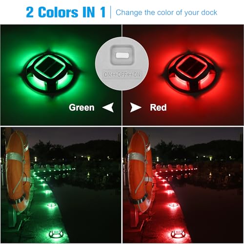 VOLISUN Christmas Solar Driveway Lights Dock Marine Lights 4 Pack,2 Colors in 1,Outdoor LED Deck Lights,Solar Powered Waterproof Warning Step Lights for Driveway Sidewalk Pathway (Red/Green) - Image 2