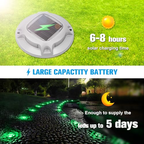 VOLISUN Christmas Solar Driveway Lights Dock Marine Lights 4 Pack,2 Colors in 1,Outdoor LED Deck Lights,Solar Powered Waterproof Warning Step Lights for Driveway Sidewalk Pathway (Red/Green) - Image 3
