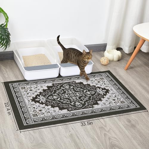 Glittme Cat Litter Mat with NonSlip Bottom Litter Box Mat 33X22 Litter Trapping Mat Easy to Clean Washable Cat Food Mat for KittyL - Image 3