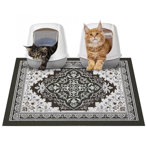 Glittme Cat Litter Mat with NonSlip Bottom Litter Box Mat 33X22 Litter Trapping Mat Easy to Clean Washable Cat Food Mat for KittyL - Image 1