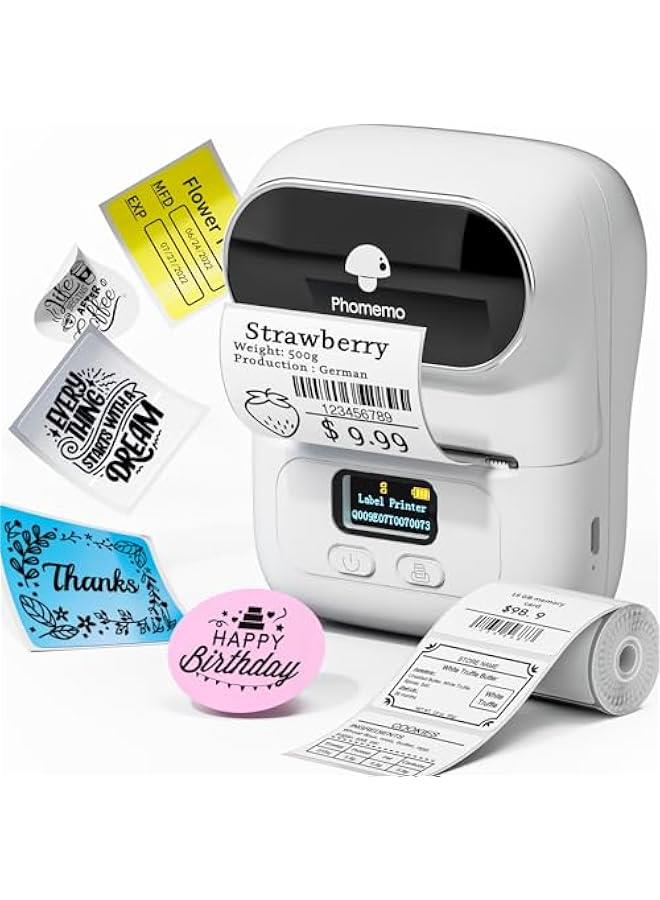 Phomemo M110 Label Makers - Portable Bluetooth Thermal Label Maker Machine,Label Printer for Barcode, Clothing, Jewelry, Retail, Mailing, for Android & iOS, with 1Pack 40×30mm Label, White - Image 1