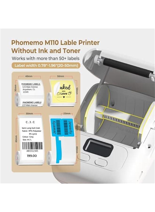 Phomemo M110 Label Makers - Portable Bluetooth Thermal Label Maker Machine,Label Printer for Barcode, Clothing, Jewelry, Retail, Mailing, for Android & iOS, with 1Pack 40×30mm Label, White - Image 2