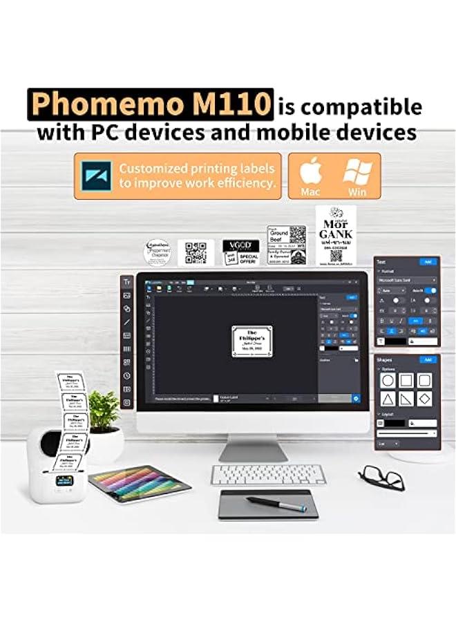 Phomemo M110 Label Makers - Portable Bluetooth Thermal Label Maker Machine,Label Printer for Barcode, Clothing, Jewelry, Retail, Mailing, for Android & iOS, with 1Pack 40×30mm Label, White - Image 3