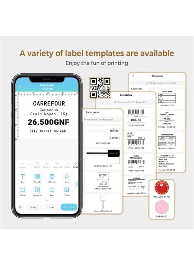 Phomemo M110 Label Makers - Portable Bluetooth Thermal Label Maker Machine,Label Printer for Barcode, Clothing, Jewelry, Retail, Mailing, for Android & iOS, with 1Pack 40×30mm Label, White - Image 4