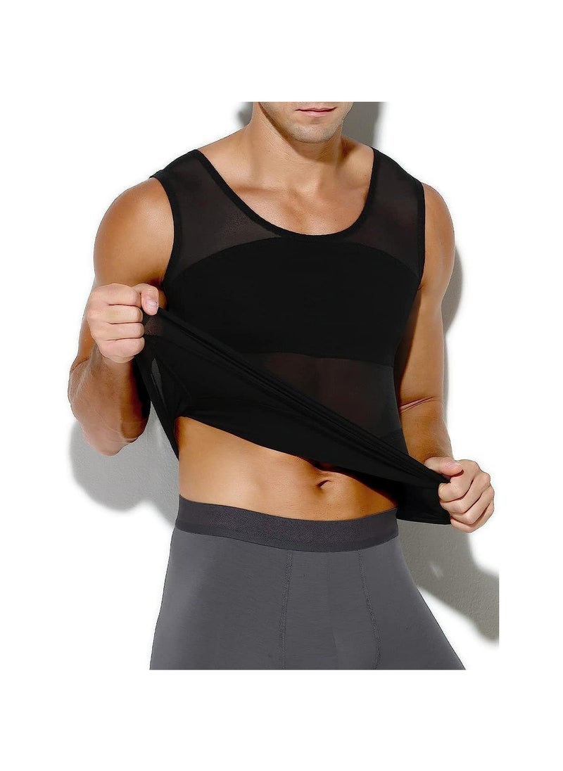 KASTWAVE - Compression Shirts for Men Slimming, Workout Mesh Tank Top Undershirts Shapewear Tight Tummy Underwear, Sleeveless Slimming Vest Men, Black - XL Size - Image 1