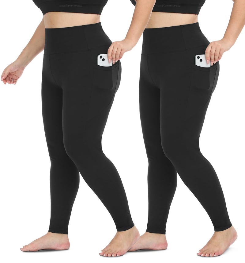 Hi Clasmix Plus Size Leggings for Women with Pockets-2 Pack High Waisted Tummy Control Soft Maternity Athletic Casual Yoga Pants for Curvy Women Black XX-Large - Image 1