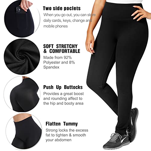Hi Clasmix Plus Size Leggings for Women with Pockets-2 Pack High Waisted Tummy Control Soft Maternity Athletic Casual Yoga Pants for Curvy Women Black XX-Large - Image 5