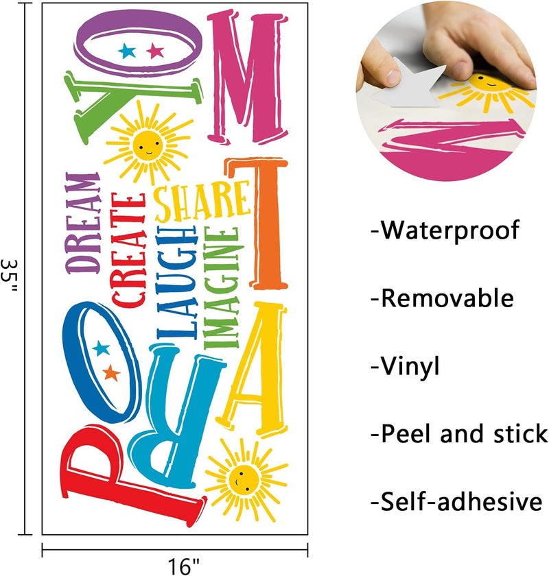 Mfault Large Playroom Rule Wall Decals Stickers Inspirational Create Share Imagine Laugh Dream Quotes Nursery Classroom Decoration Neutral Bedroom Art Motivational Words Toddler Kids Room Home Decor - Image 2