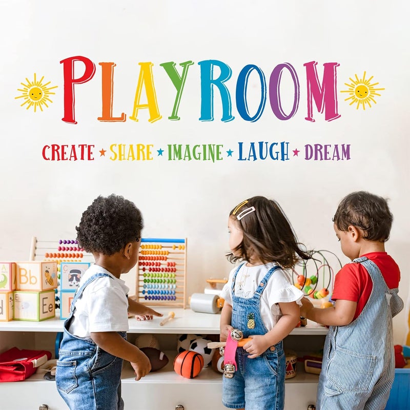 Mfault Large Playroom Rule Wall Decals Stickers Inspirational Create Share Imagine Laugh Dream Quotes Nursery Classroom Decoration Neutral Bedroom Art Motivational Words Toddler Kids Room Home Decor - Image 1