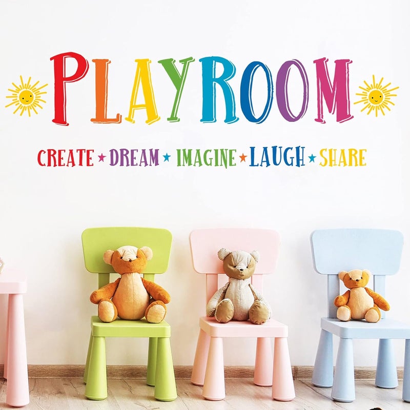 Mfault Large Playroom Rule Wall Decals Stickers Inspirational Create Share Imagine Laugh Dream Quotes Nursery Classroom Decoration Neutral Bedroom Art Motivational Words Toddler Kids Room Home Decor - Image 3