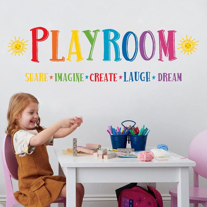 Mfault Large Playroom Rule Wall Decals Stickers Inspirational Create Share Imagine Laugh Dream Quotes Nursery Classroom Decoration Neutral Bedroom Art Motivational Words Toddler Kids Room Home Decor - Image 5