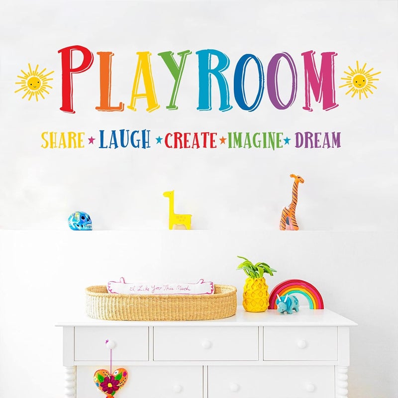 Mfault Large Playroom Rule Wall Decals Stickers Inspirational Create Share Imagine Laugh Dream Quotes Nursery Classroom Decoration Neutral Bedroom Art Motivational Words Toddler Kids Room Home Decor - Image 4
