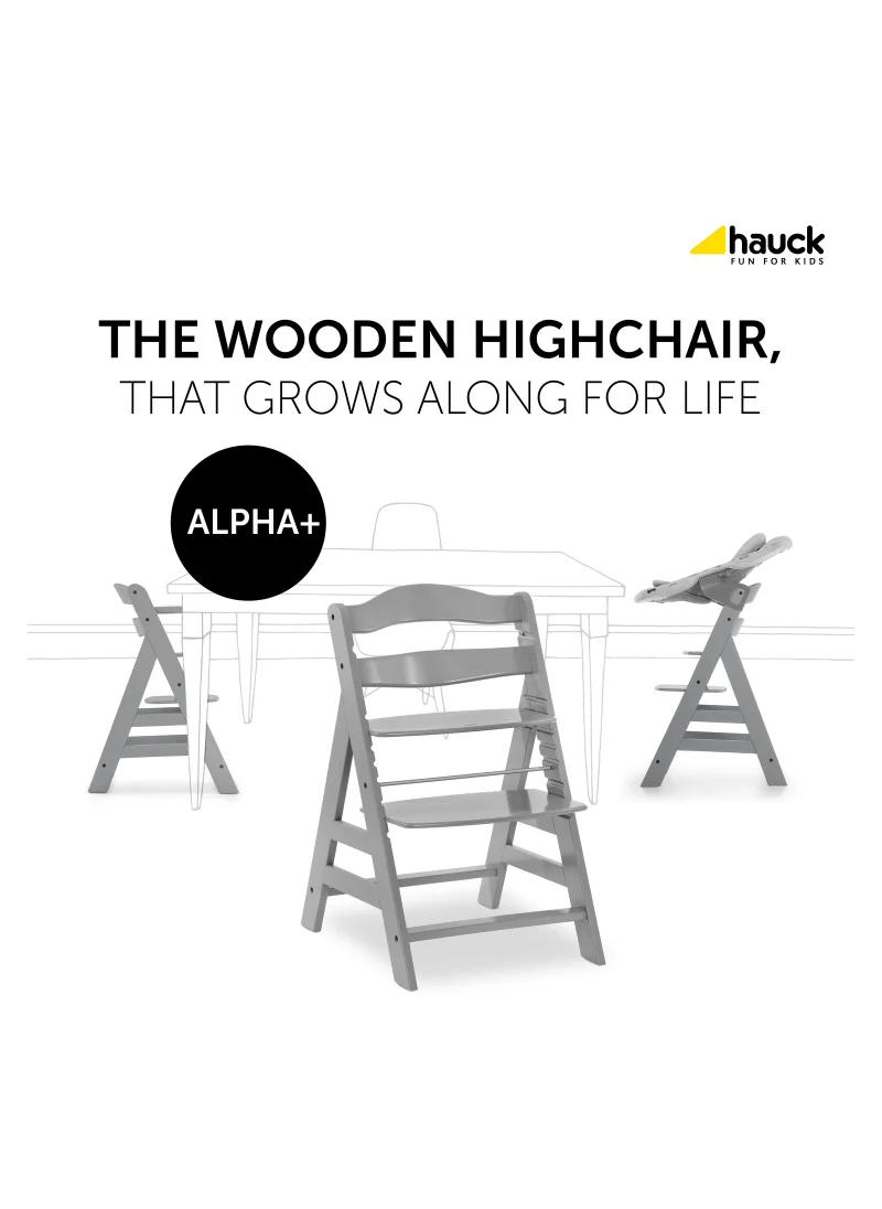 هوك Wooden Highchair Alpha Adjustable For Children From 6 Months Up To 90 Kg 5 - Point Harness Included Usable Birth In Combination With Newborn Set (Not Included) Grey