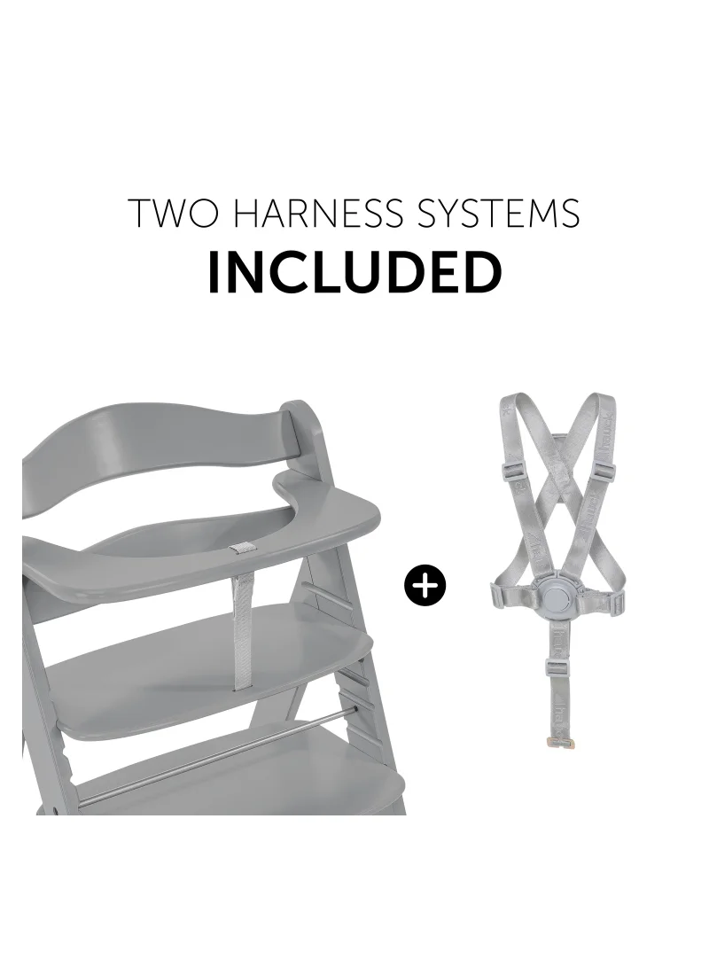 hauck Wooden Highchair Alpha Adjustable For Children From 6 Months Up To 90 Kg 5 - Point Harness Included Usable Birth In Combination With Newborn Set (Not Included) Grey