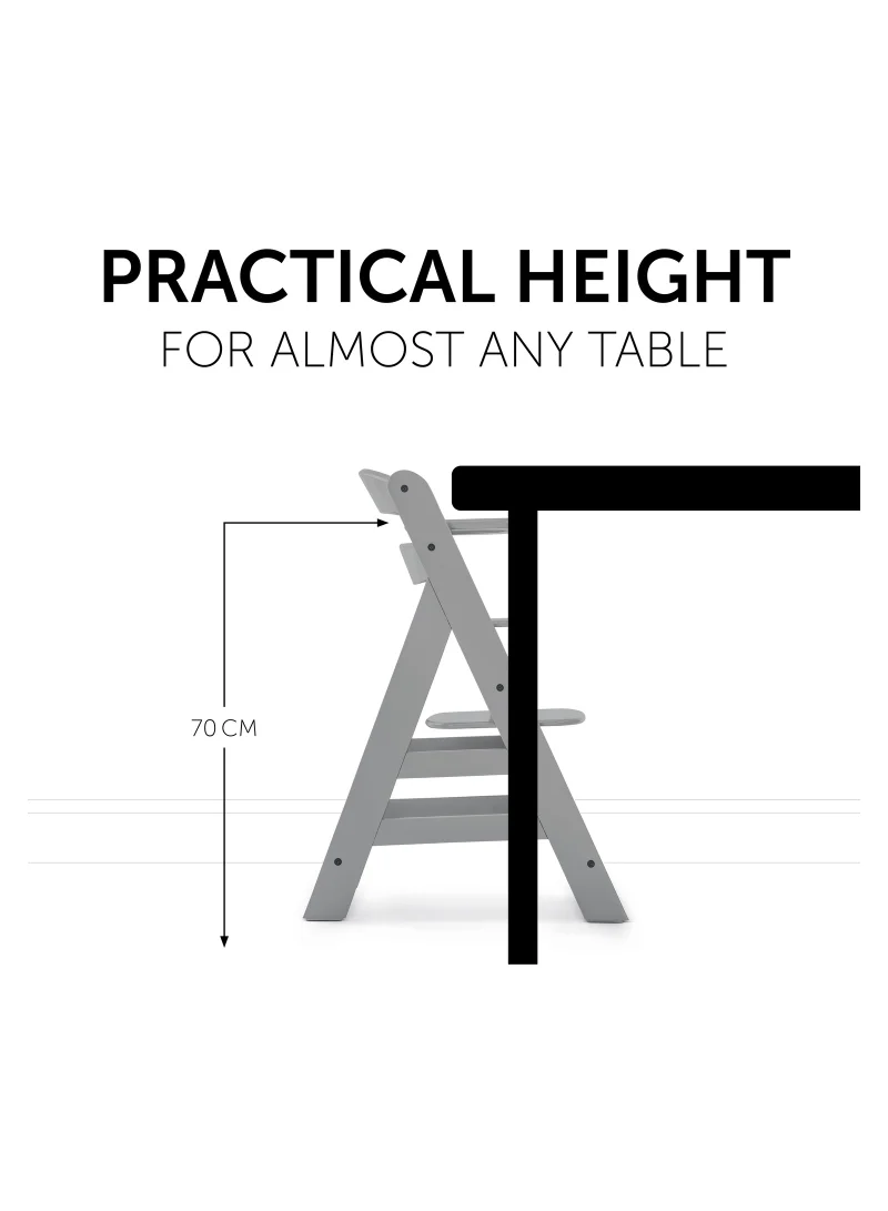 hauck Wooden Highchair Alpha Adjustable For Children From 6 Months Up To 90 Kg 5 - Point Harness Included Usable Birth In Combination With Newborn Set (Not Included) Grey
