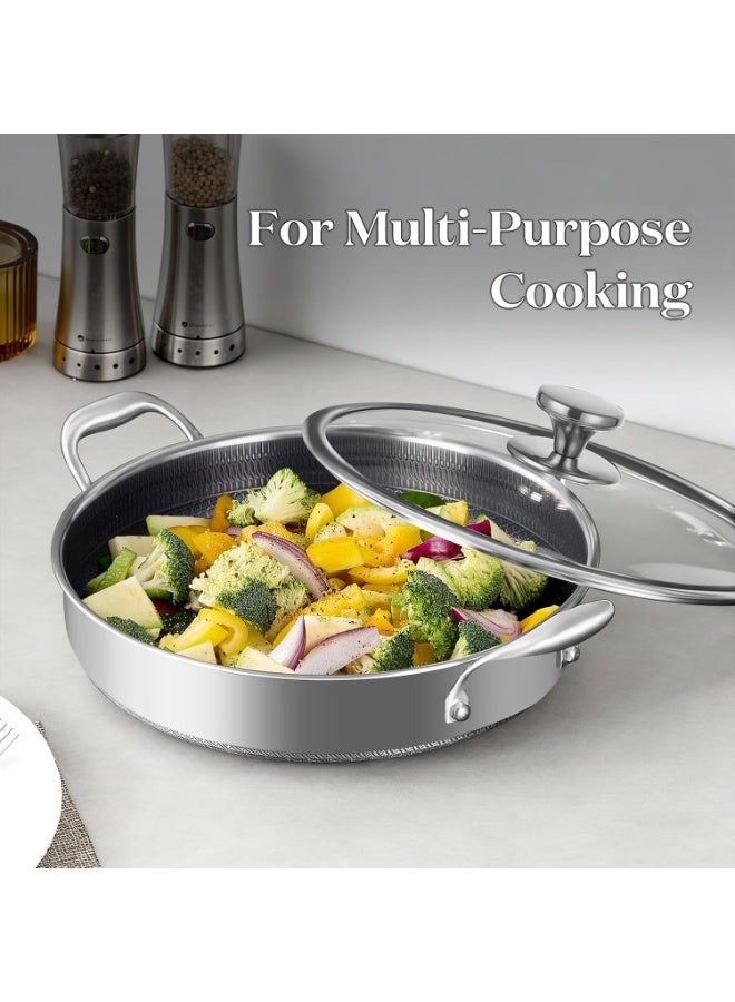 M.A&F's Stainless Steel Saute Pan, Cookware with Lid, 30CM Deep Frying Pan, Nonstick Honeycomb Cooking Pot with Handles, Large Kadai Skillet, Wok Pan Compatible with All Cooktops (Tall 7.5CM) - Image 5