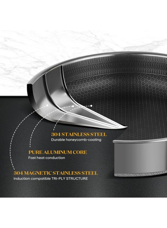 M.A&F's Stainless Steel Saute Pan, Cookware with Lid, 30CM Deep Frying Pan, Nonstick Honeycomb Cooking Pot with Handles, Large Kadai Skillet, Wok Pan Compatible with All Cooktops (Tall 7.5CM) - Image 4