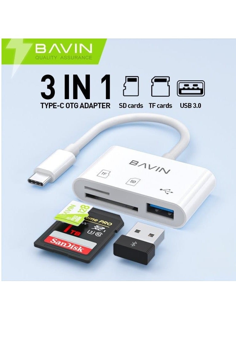 Bavin Card Reader 3 in 1 Type-C to TF/SD + USB - Image 1