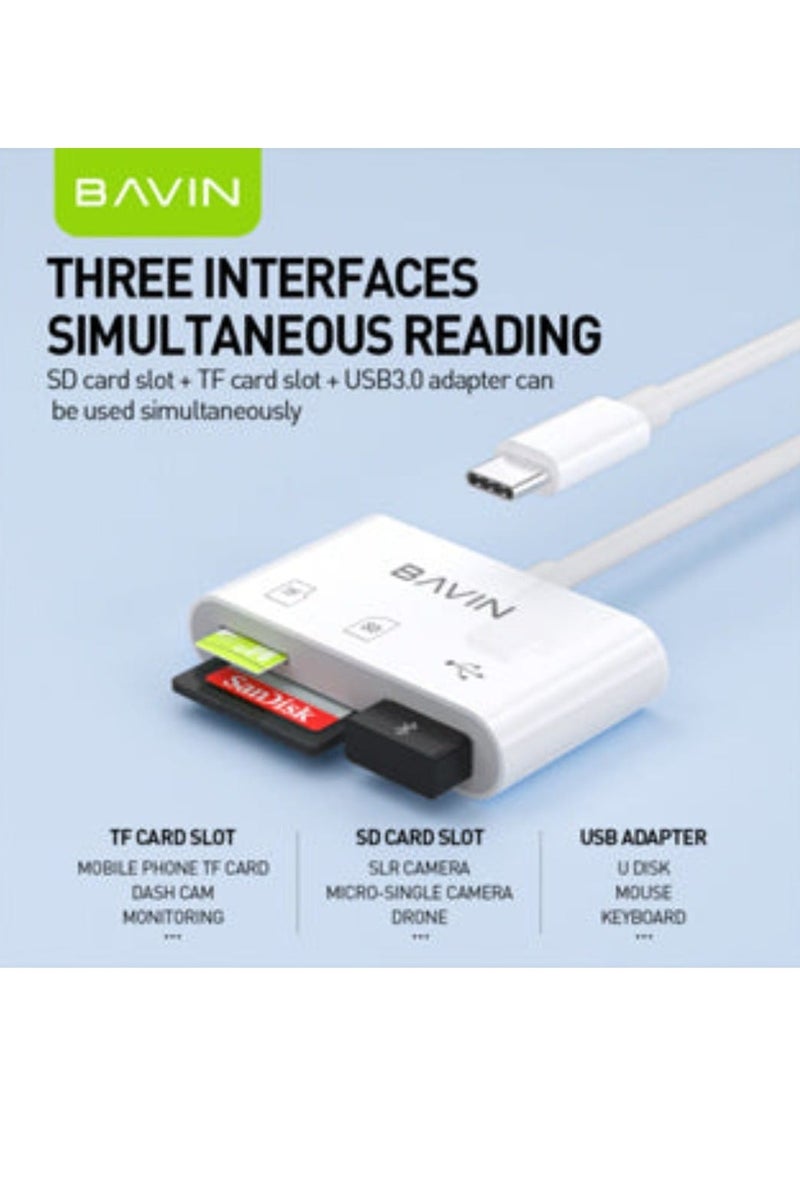 Bavin Card Reader 3 in 1 Type-C to TF/SD + USB - Image 4